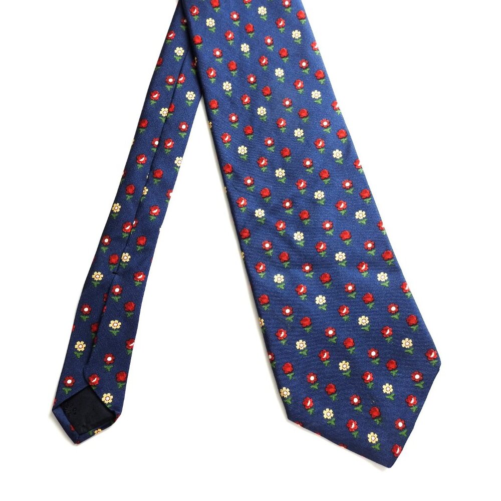 Brook Brothers All Silk Navy Blue Necktie Stemmed Flowers USA 59" Funky Formal